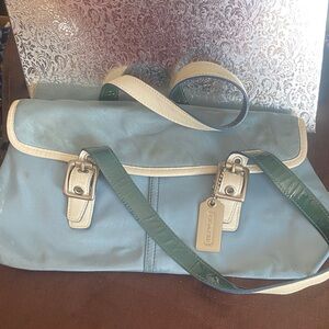 Coach Blue and Green Satchel with Cream Accents